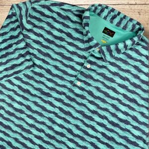 GREG NORMAN Mens Play Dry Golf Polo Shirt Size XXL Green Navy Striped Shark Logo